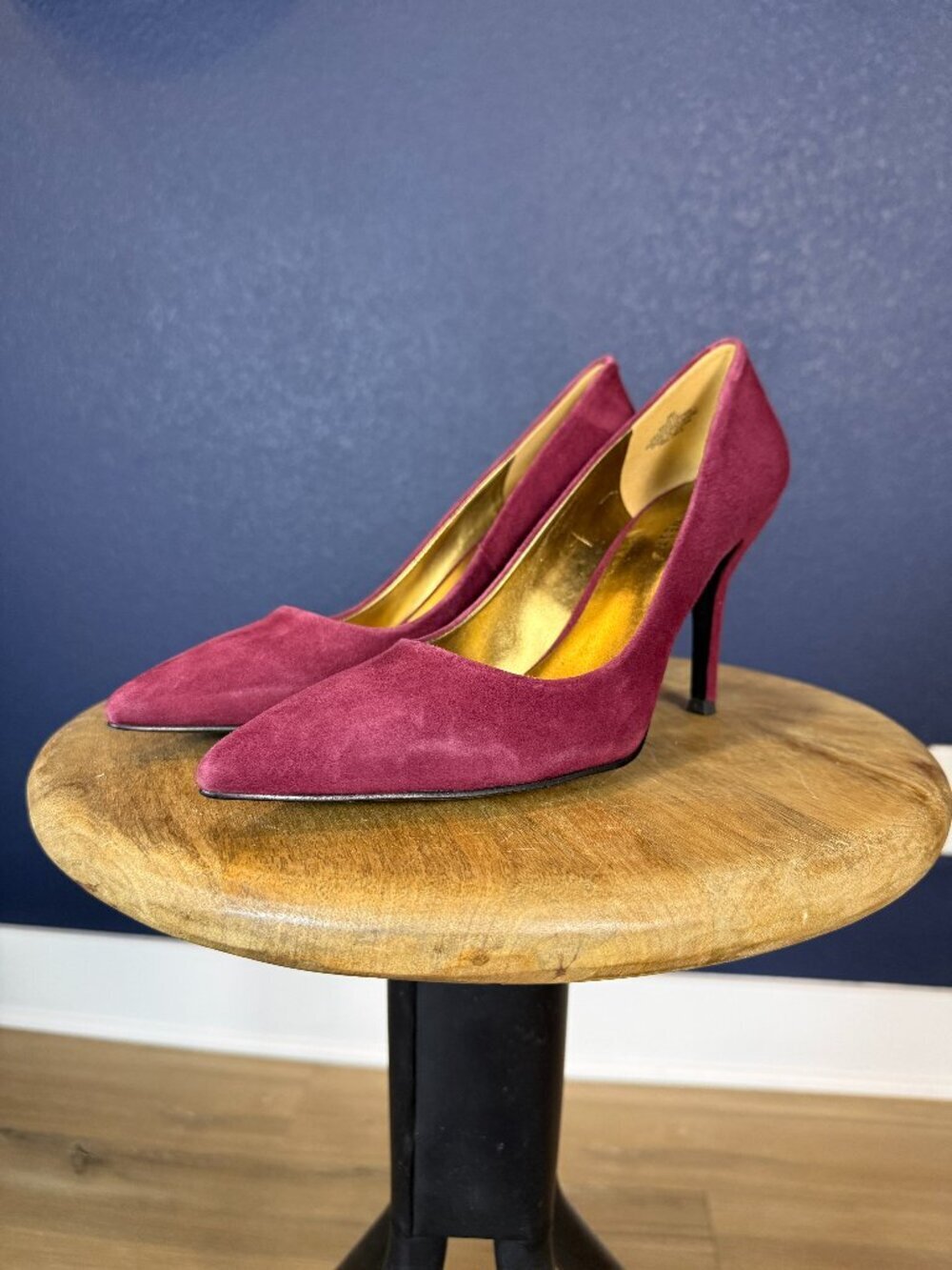 Nine West NIB Flax Wine Burgundy Suede Pointed Toe Stiletto Pumps Heels | 8